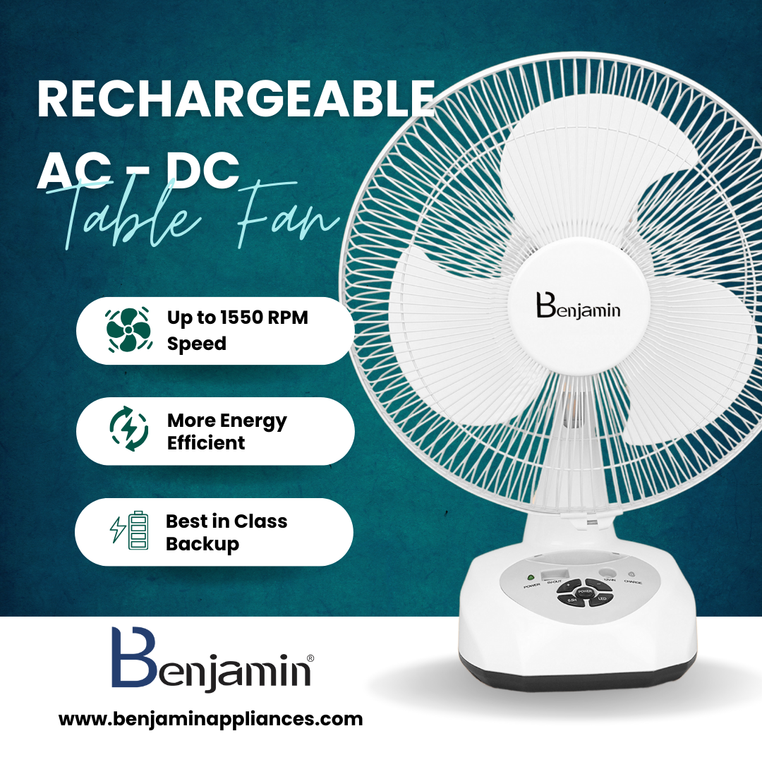 Benjamin BEN-5912 12 Inches Premium AC/DC Rechargeable Fan – Benjmain ...